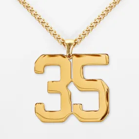 35 Number Pendant with Chain Necklace - Gold Plated Stainless Steel