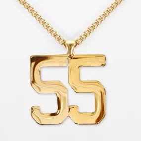 55 Number Pendant with Chain Necklace - Gold Plated Stainless Steel