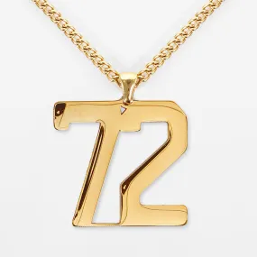 72 Number Pendant with Chain Kids Necklace - Gold Plated Stainless Steel