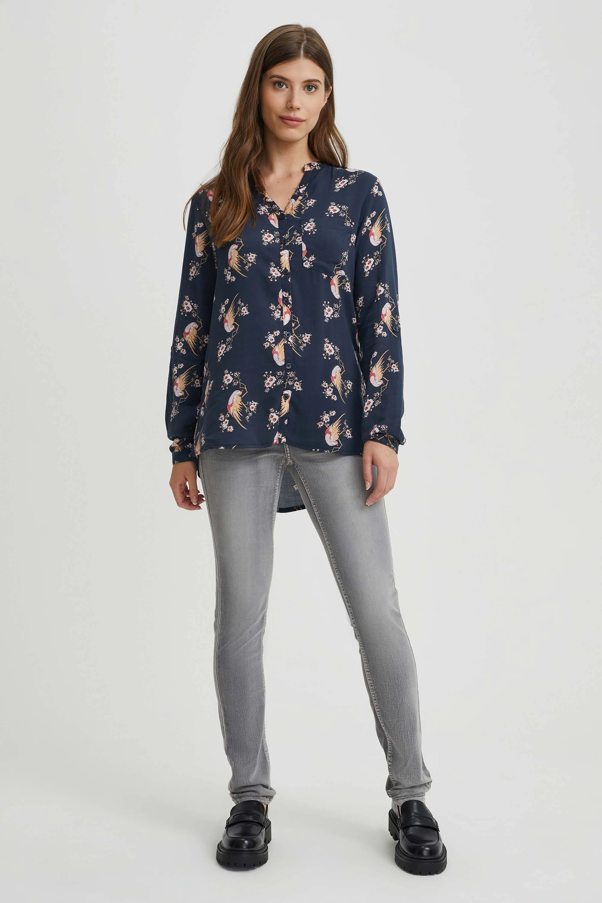 Asymmetrical floral print blouse