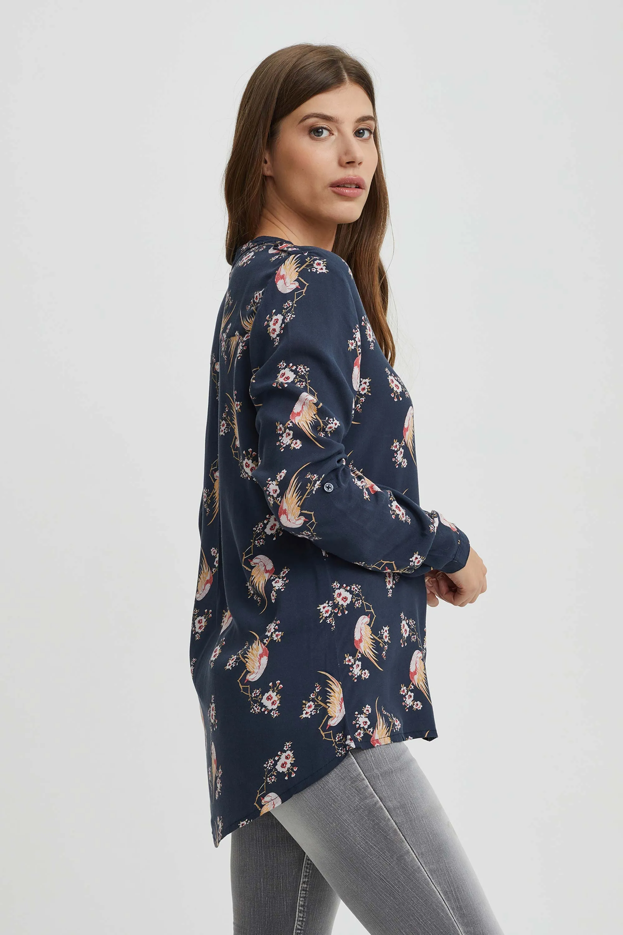 Asymmetrical floral print blouse