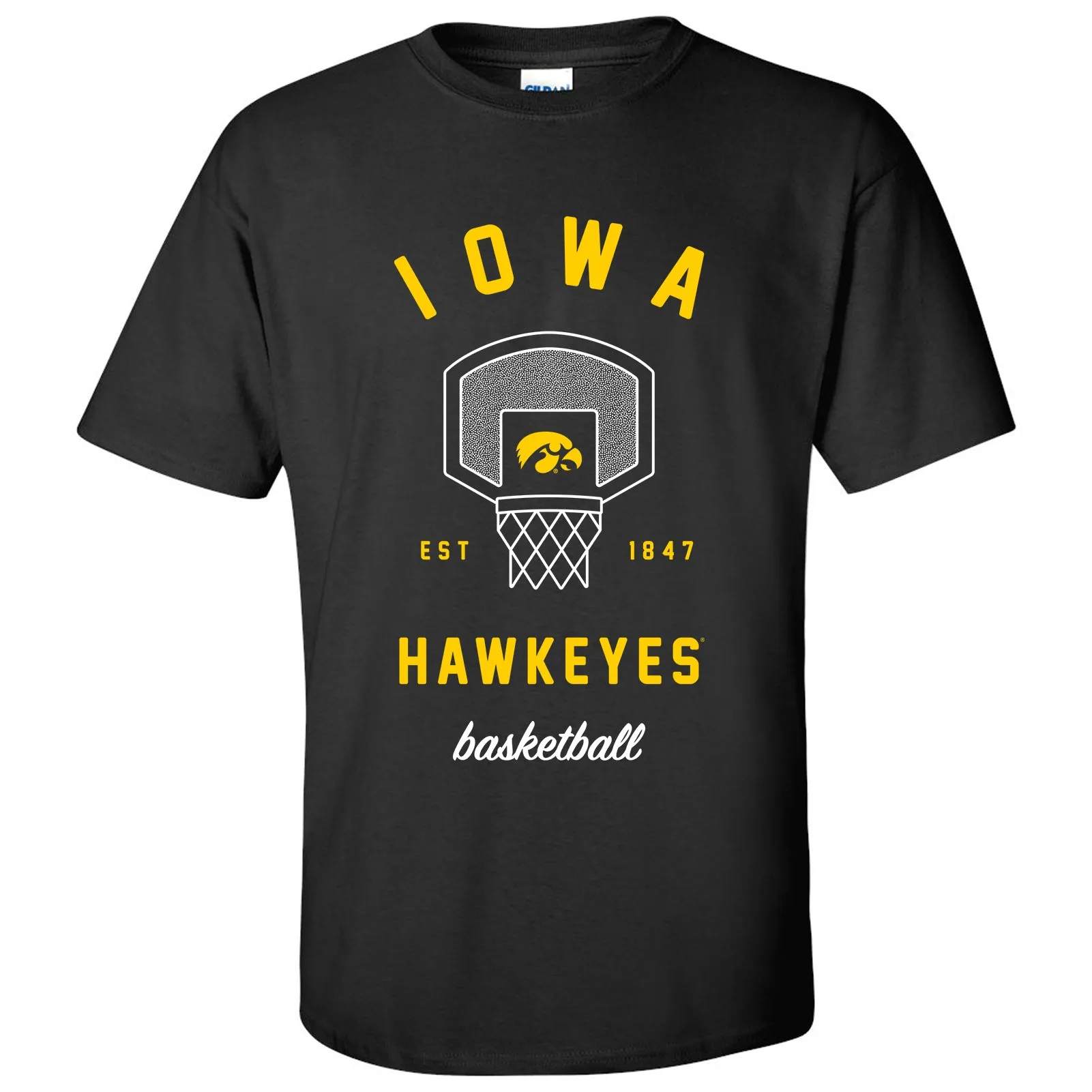 Basketball Net Iowa Hawkeyes Basic Cotton Short Sleeve T-Shirt - Black