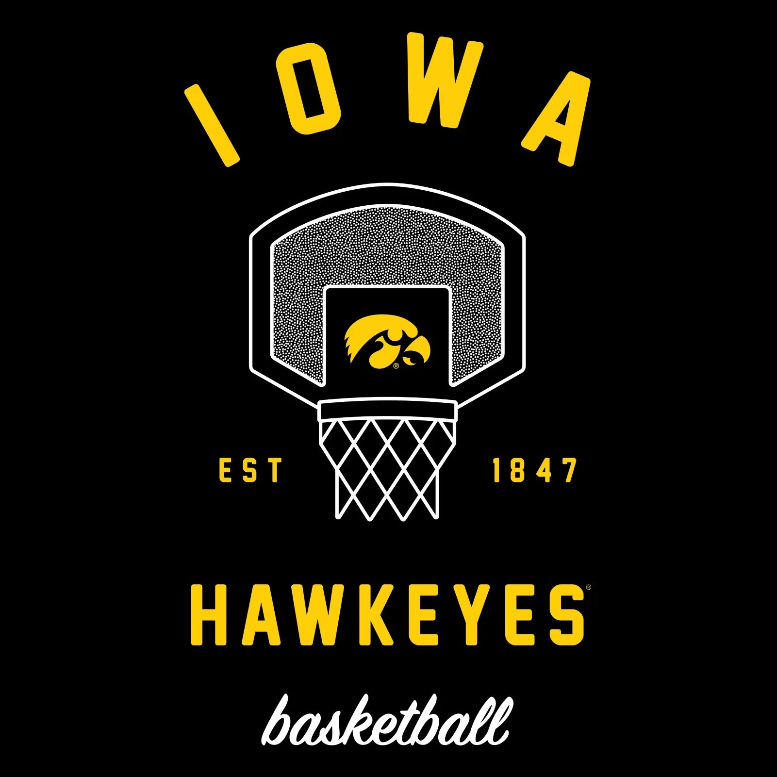 Basketball Net Iowa Hawkeyes Basic Cotton Short Sleeve T-Shirt - Black