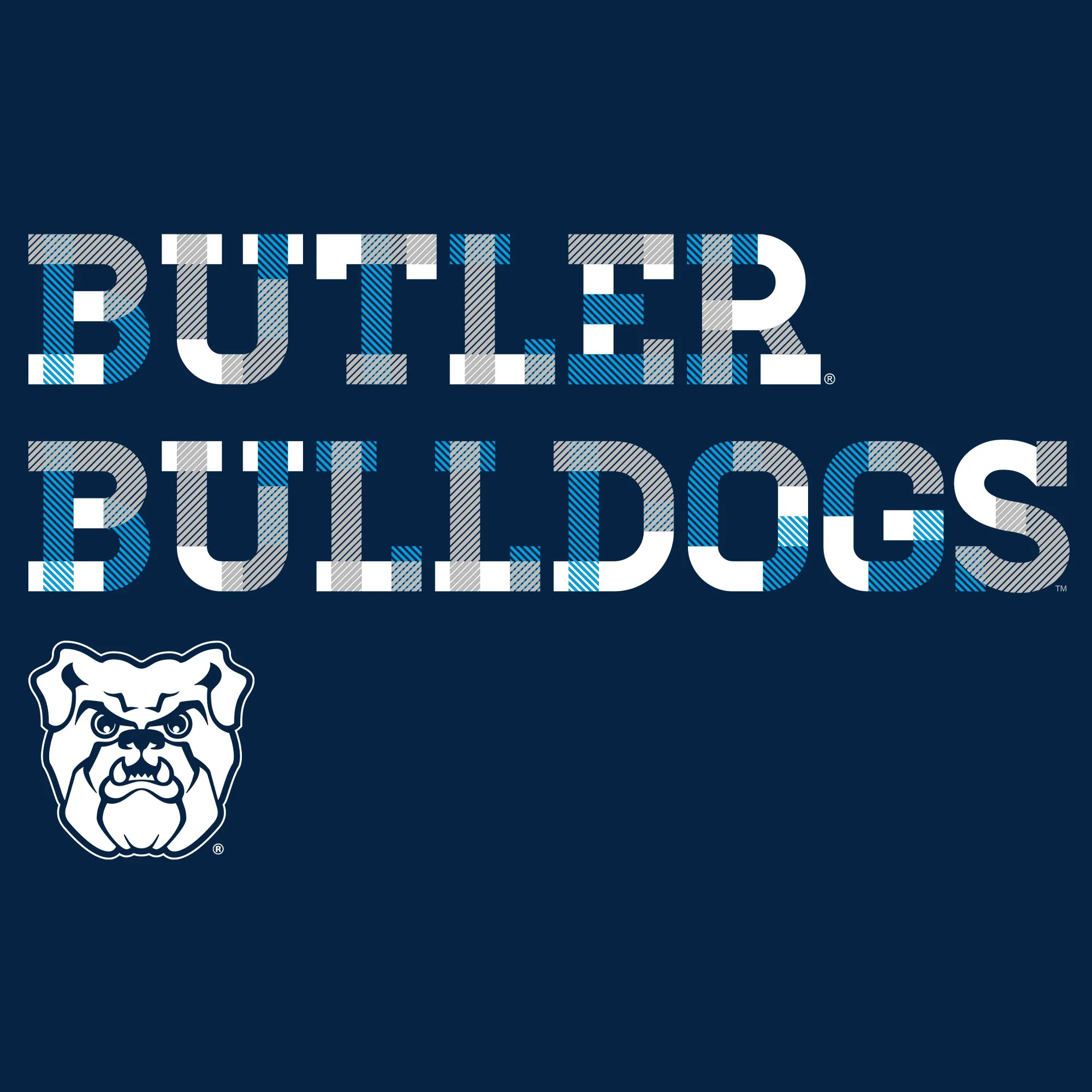 Butler University Bulldogs Patchwork Cotton Long Sleeve T Shirt - Navy