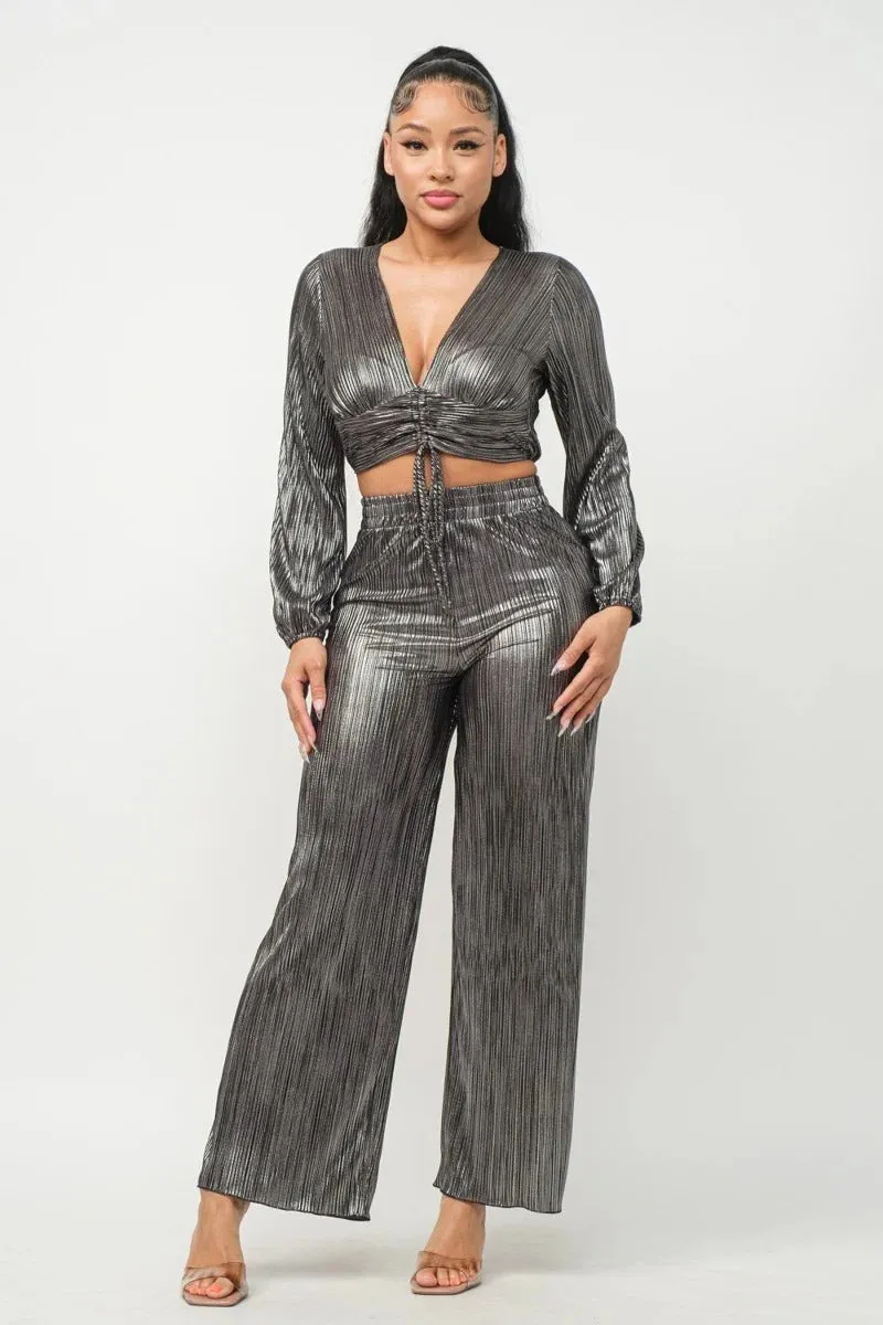 Foil Plisse Pant Set