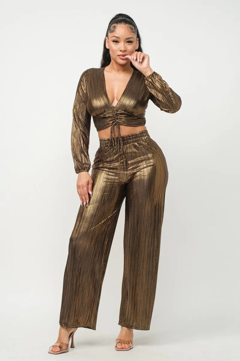 Foil Plisse Pant Set