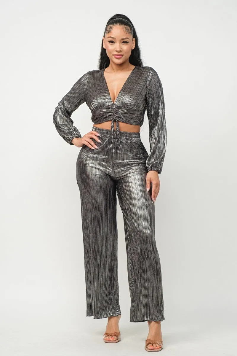 Foil Plisse Pant Set