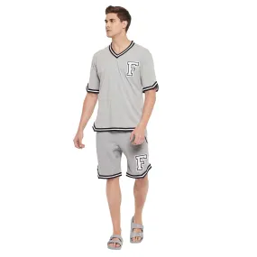 Grey Oversized Varsity Basketball Tshirt & Shorts Clothing Set