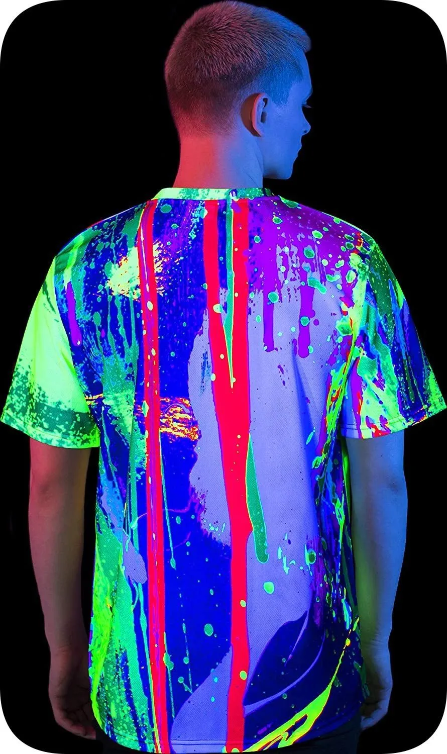 Neon Colors T-Shirt Glow in UV Fluorescent White Spot