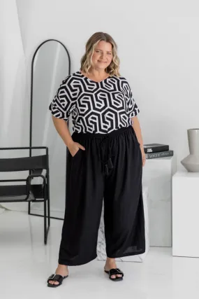 Wide Leg Relaxed Fit Pants - Black