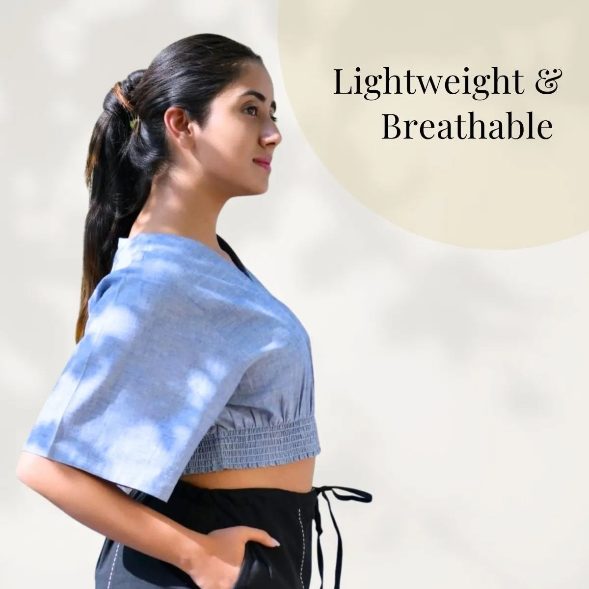 Women's Cotton Yoga Smock Top | Loose fit for Ultimate Relaxation with Sleeves | Smocked Waist Crop Top