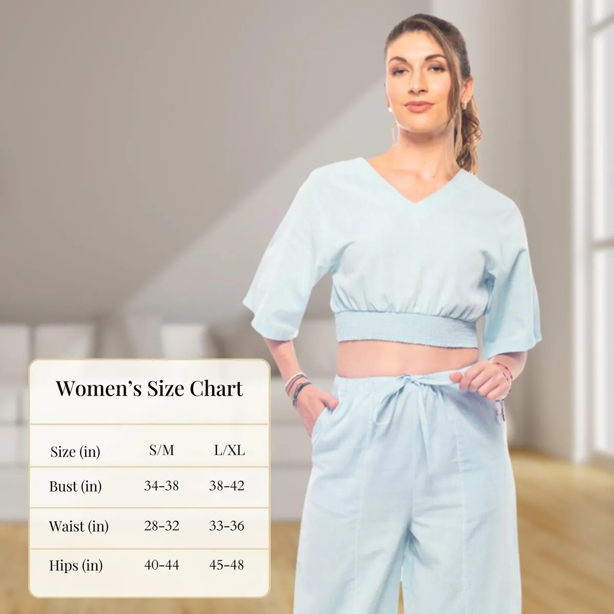 Women's Cotton Yoga Smock Top | Loose fit for Ultimate Relaxation with Sleeves | Smocked Waist Crop Top