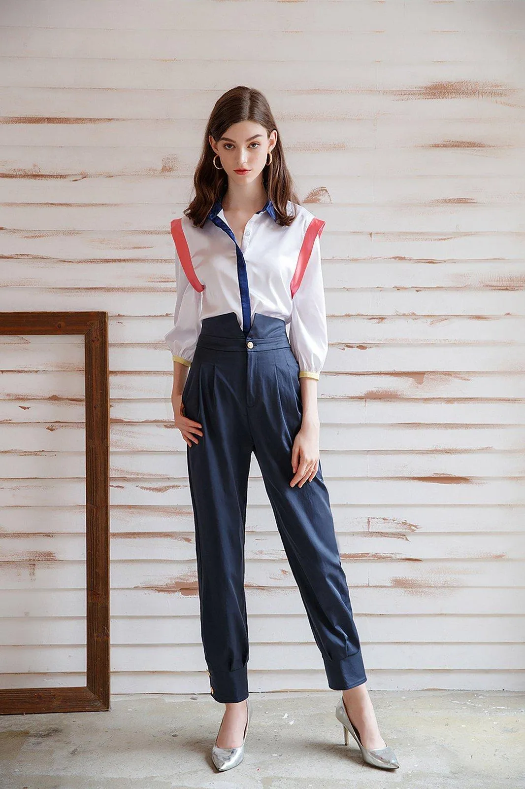 Women's Sets,Office Lady Shirt Pants Sets,Half Sleeve Top and Pants Suits,Blouses trousers 2 piece Sets,Summer Clothing Shirt Pants Sets