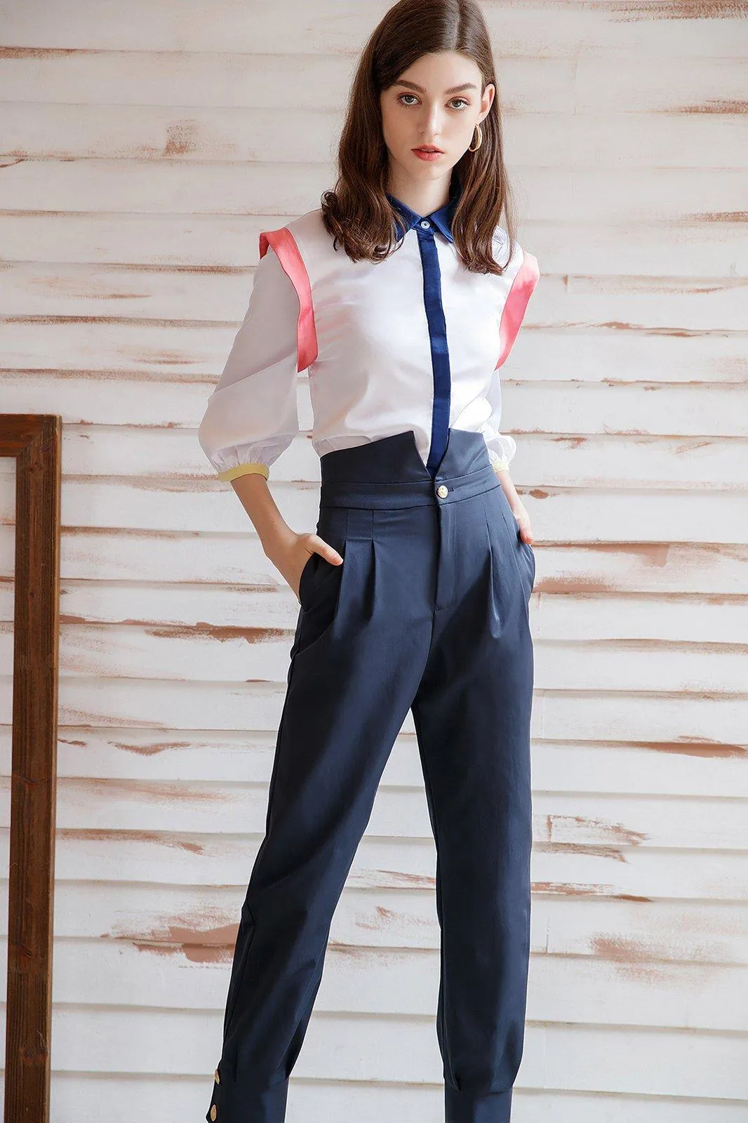 Women's Sets,Office Lady Shirt Pants Sets,Half Sleeve Top and Pants Suits,Blouses trousers 2 piece Sets,Summer Clothing Shirt Pants Sets